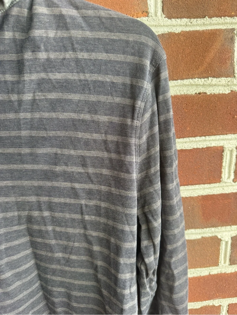 Banana Republic Men's Long-Sleeve Striped Henley - Charcoal and Light Gray